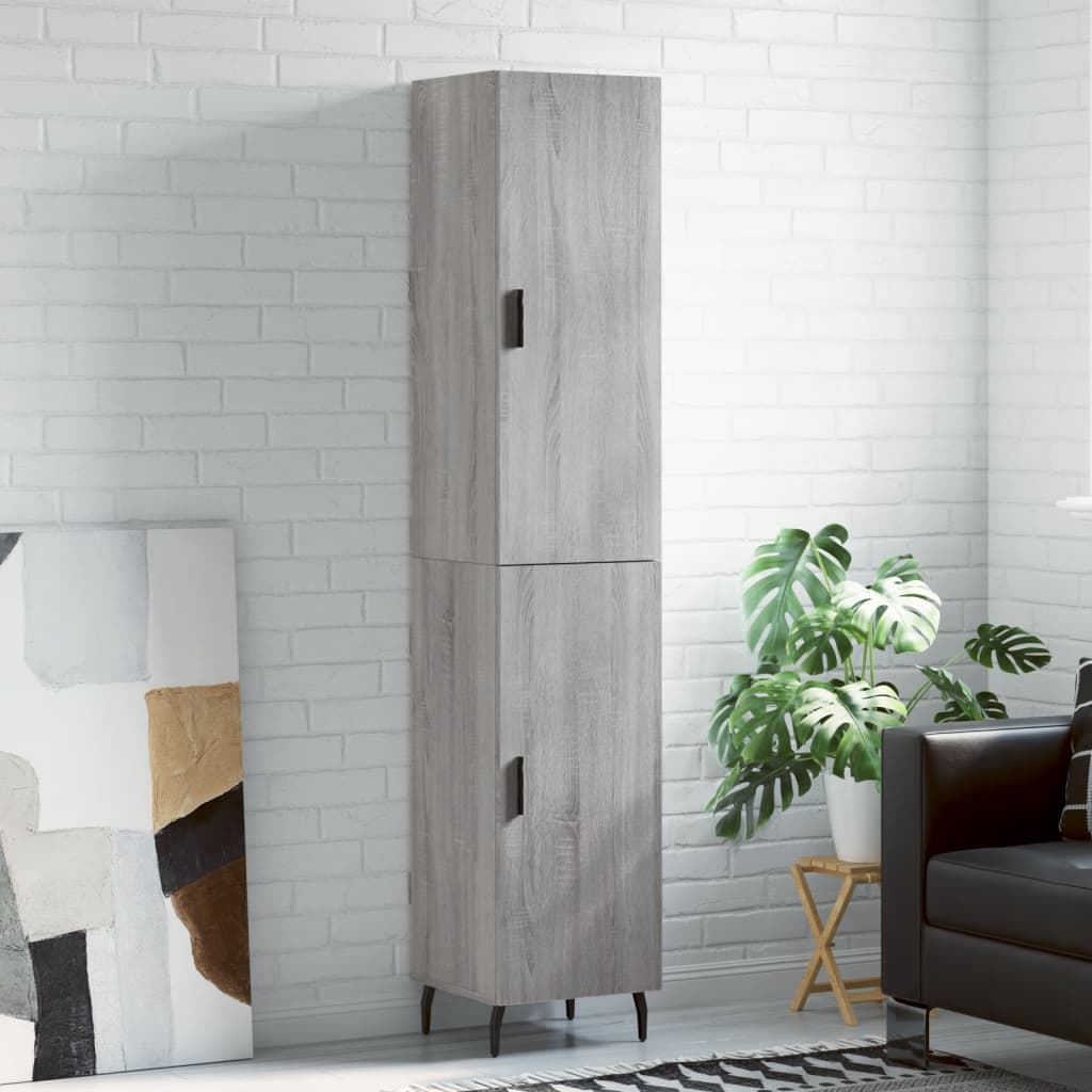 Highboard grå sonoma 34,5x34x180 cm konstruert tre