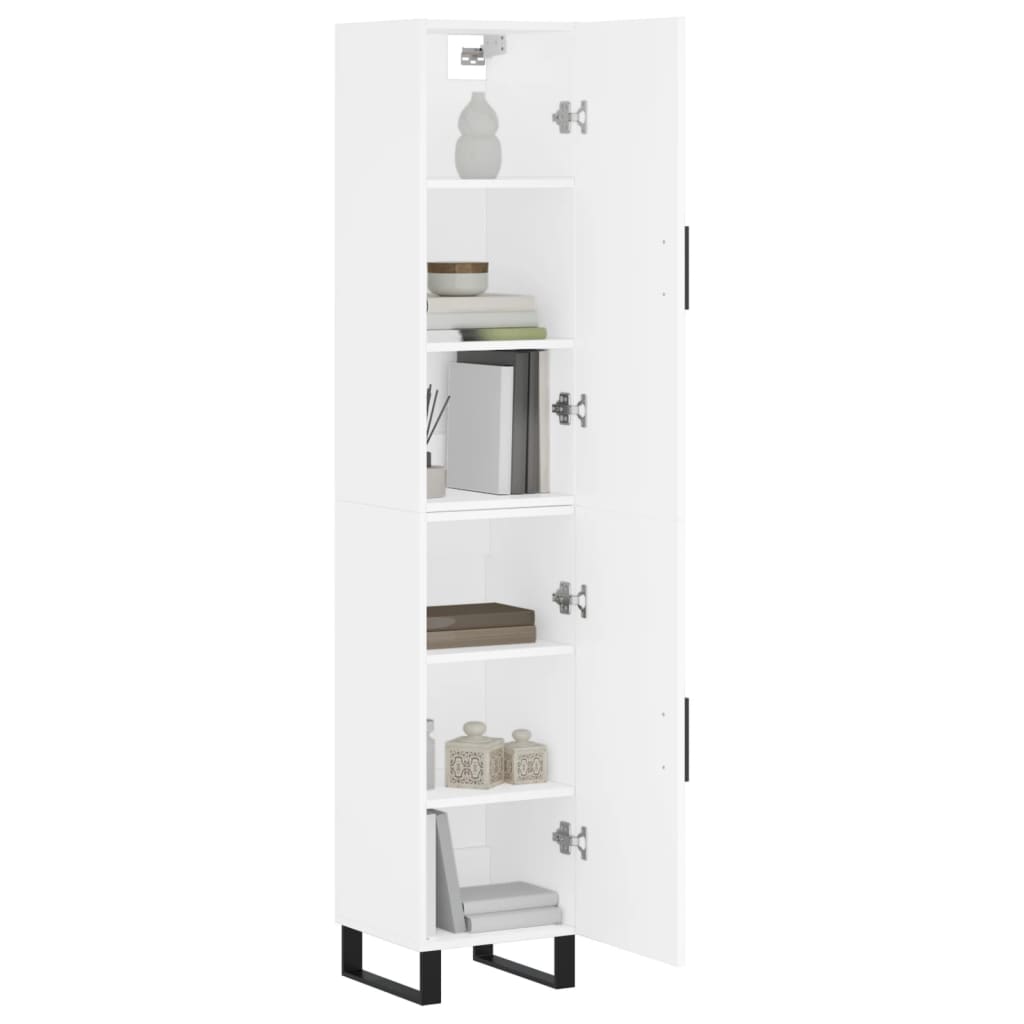 Highboard hvit 34,5x34x180 cm konstruert tre