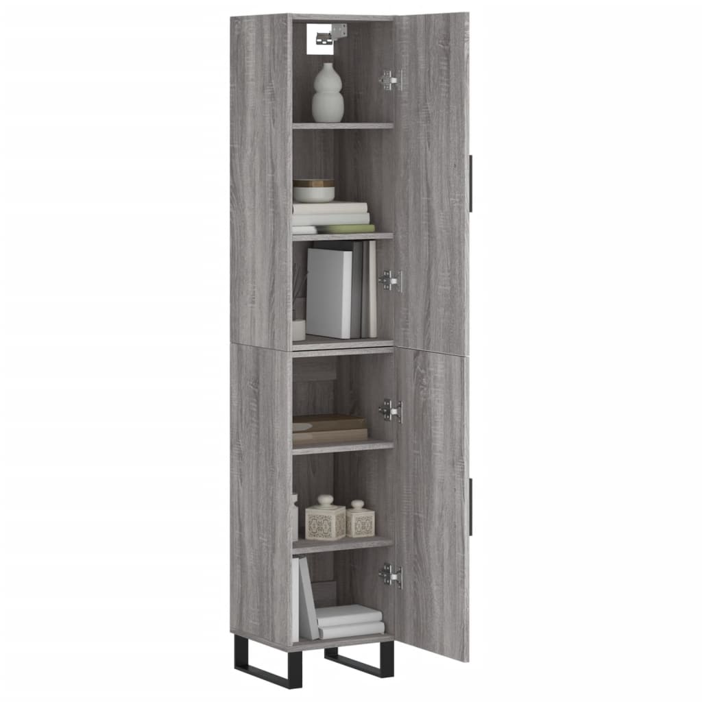 Highboard grå sonoma 34,5x34x180 cm konstruert tre