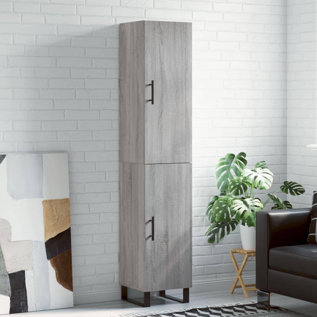 Highboard grå sonoma 34,5x34x180 cm konstruert tre
