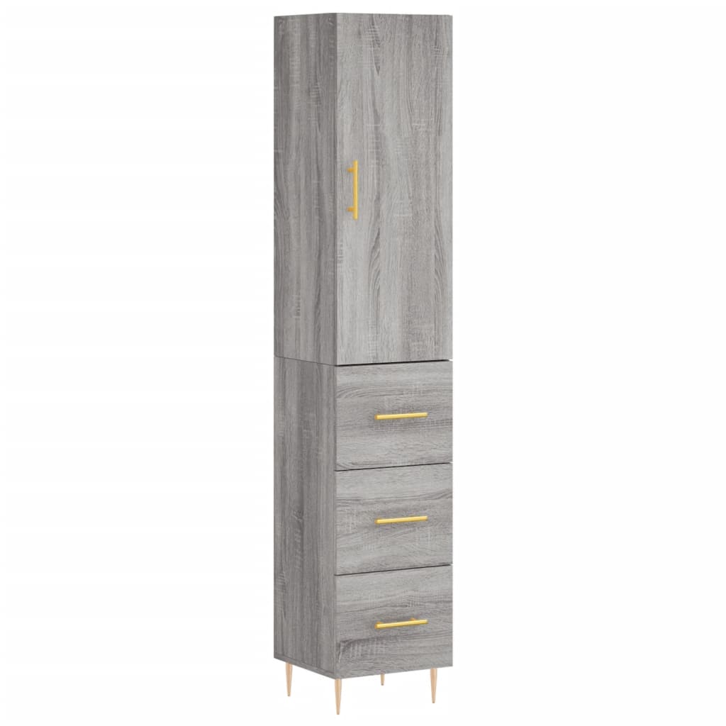 Highboard grå sonoma 34,5x34x180 cm konstruert tre