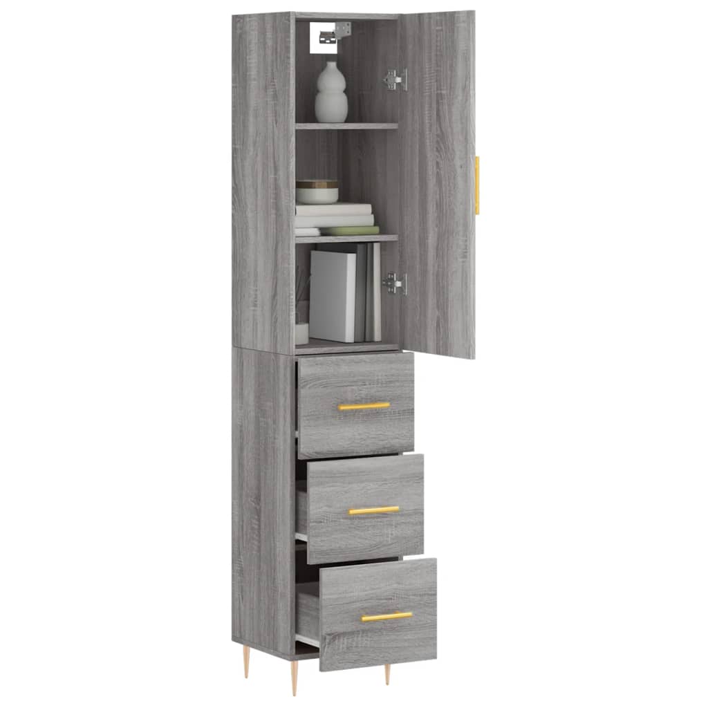 Highboard grå sonoma 34,5x34x180 cm konstruert tre