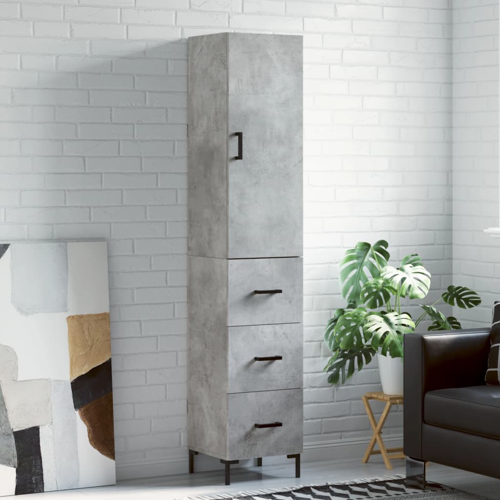 Highboard betonggrå 34,5x34x180 cm konstruert tre vidaXL