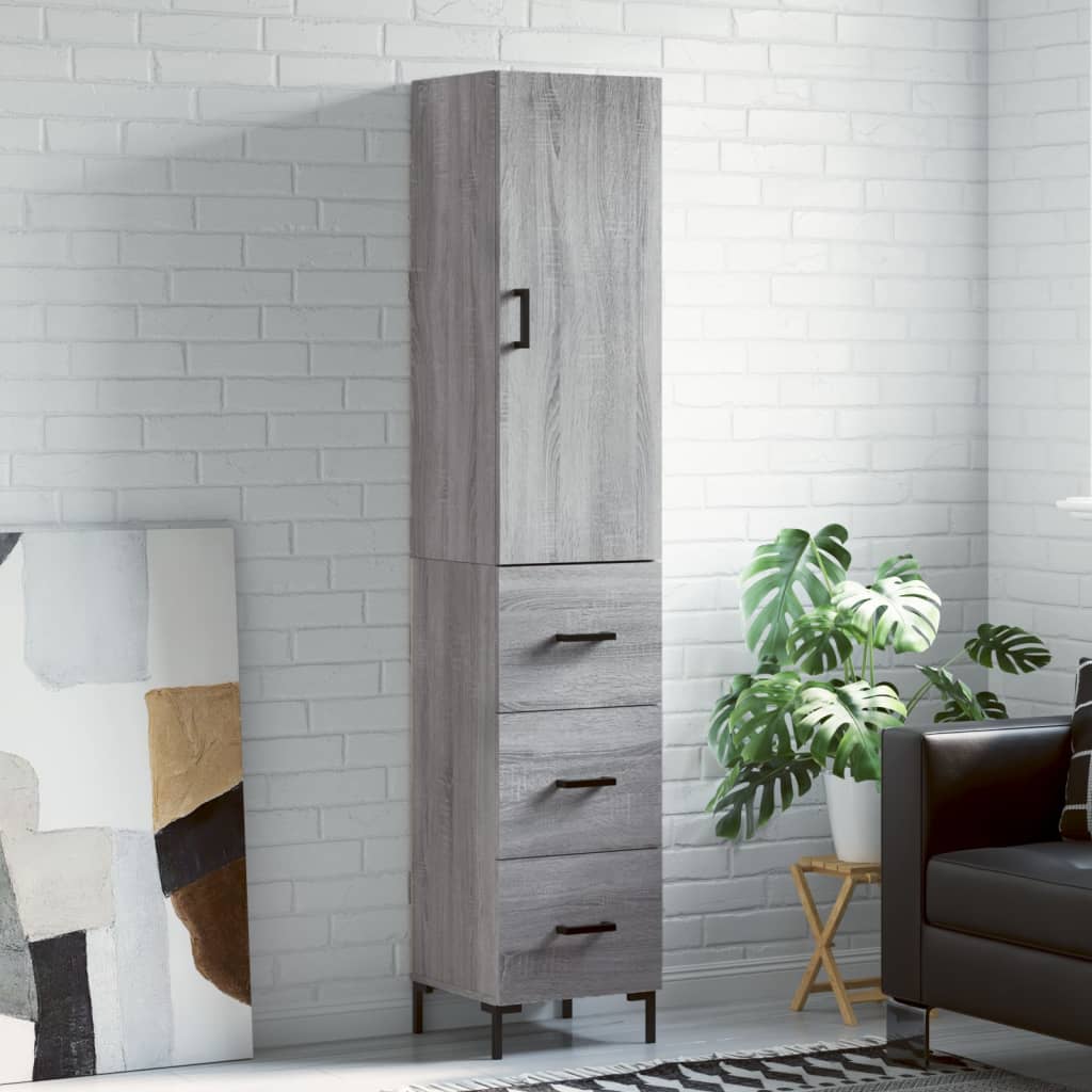 Highboard grå sonoma 34,5x34x180 cm konstruert tre