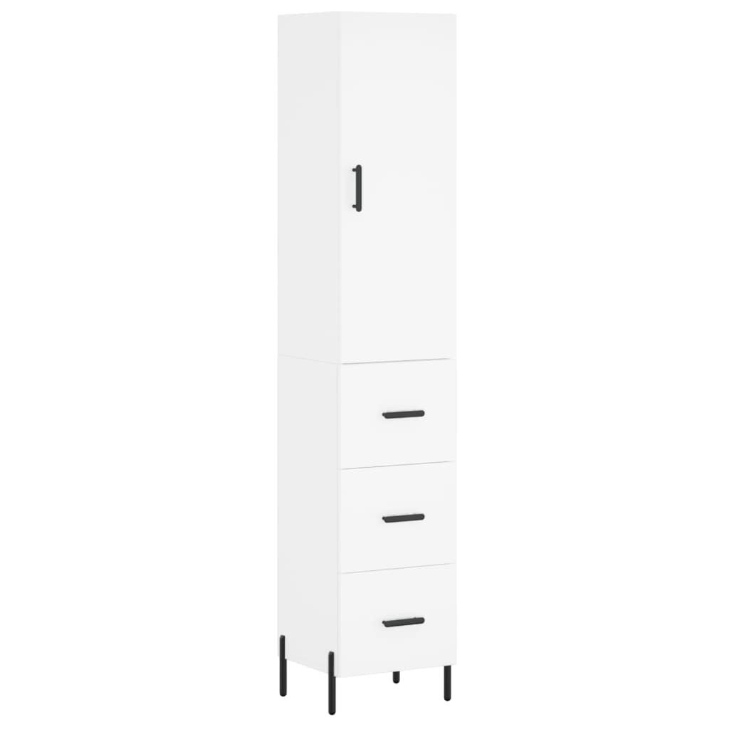 Highboard hvit 34,5x34x180 cm konstruert tre