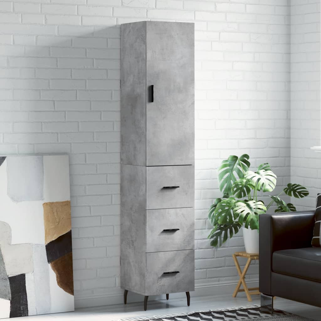 Highboard betonggrå 34,5x34x180 cm konstruert tre