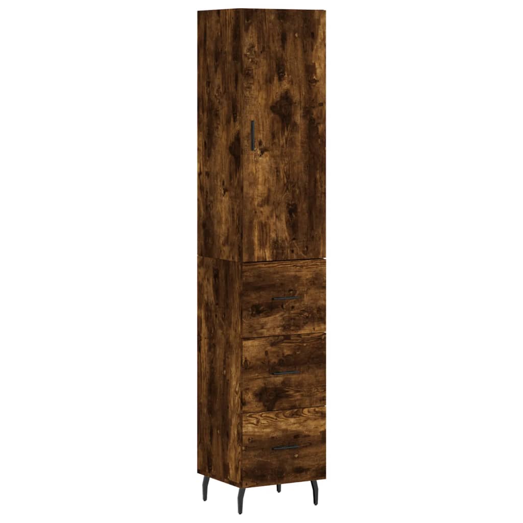 Highboard røkt eik 34,5x34x180 cm konstruert tre