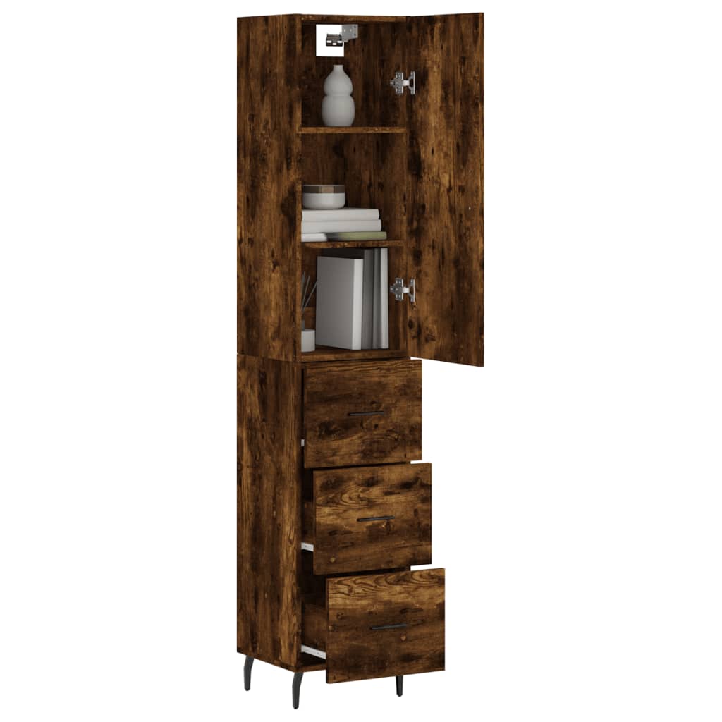 Highboard røkt eik 34,5x34x180 cm konstruert tre