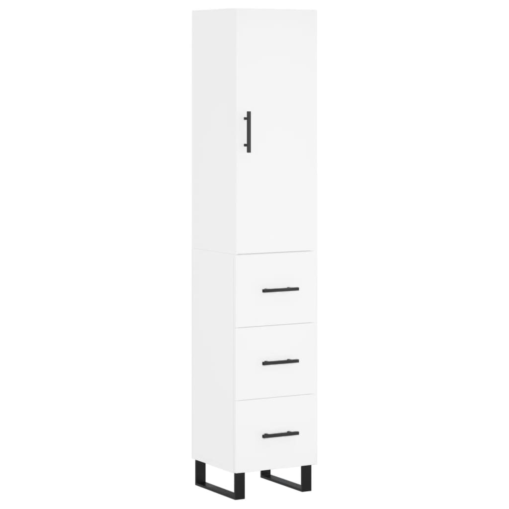 Highboard hvit 34,5x34x180 cm konstruert tre