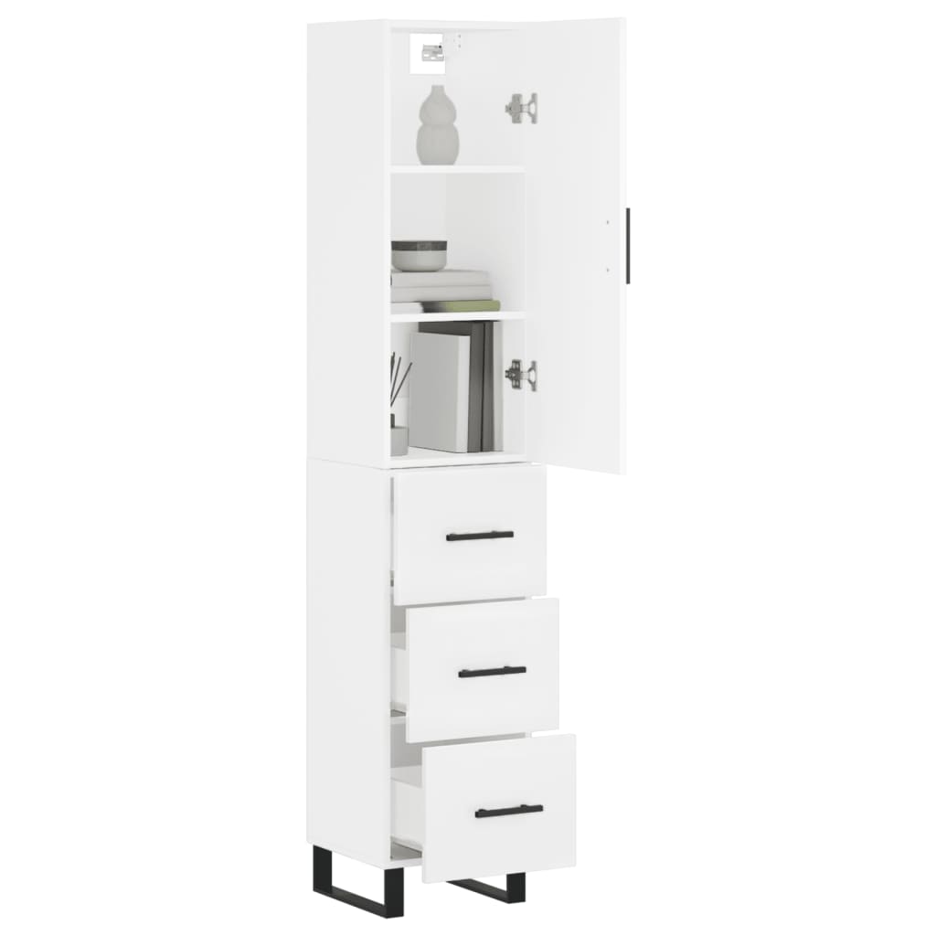 Highboard hvit 34,5x34x180 cm konstruert tre