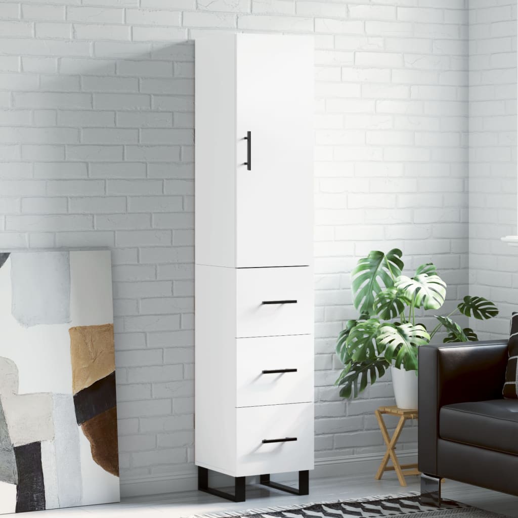 Highboard hvit 34,5x34x180 cm konstruert tre
