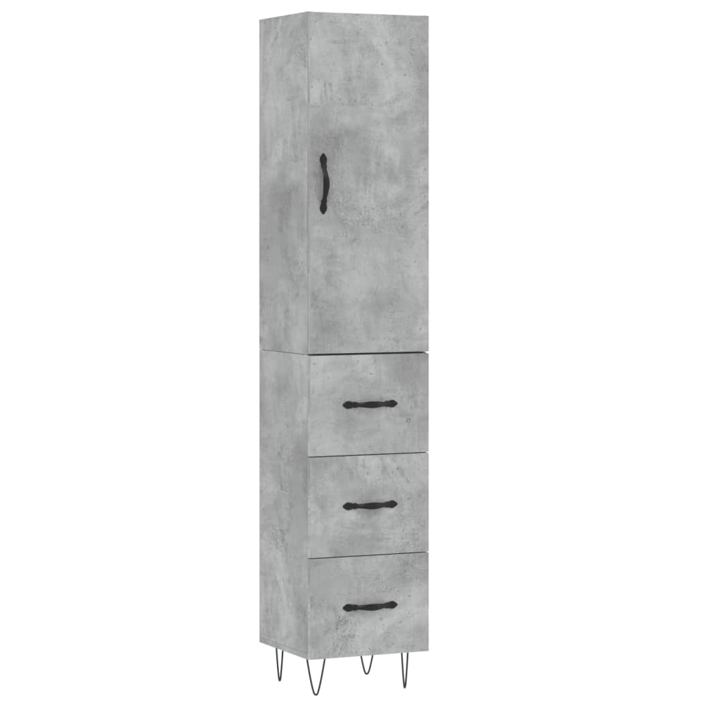 Highboard betonggrå 34,5x34x180 cm konstruert tre