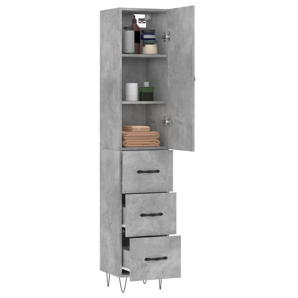 Highboard betonggrå 34,5x34x180 cm konstruert tre