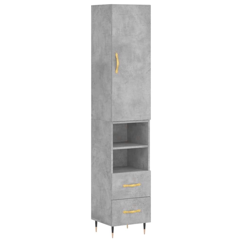 Highboard betonggrå 34,5x34x180 cm konstruert tre