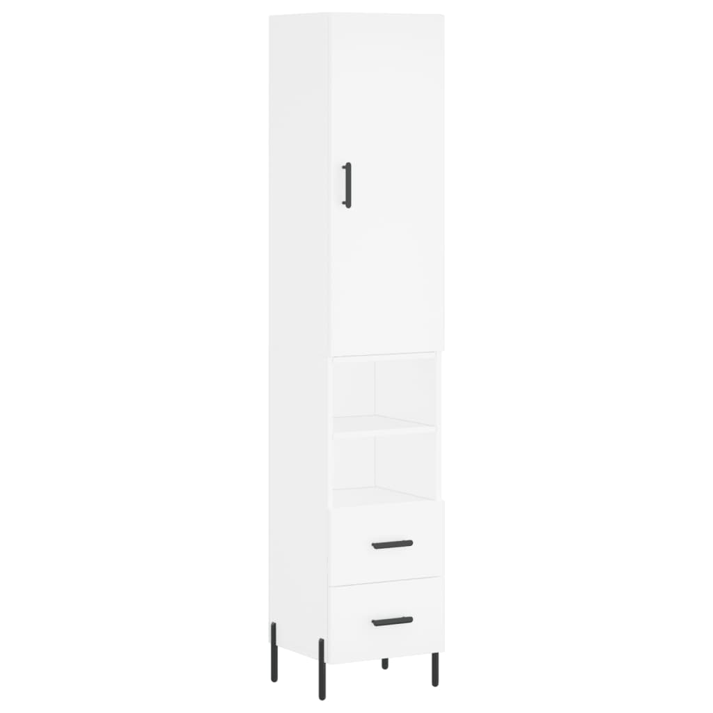 Highboard hvit 34,5x34x180 cm konstruert tre