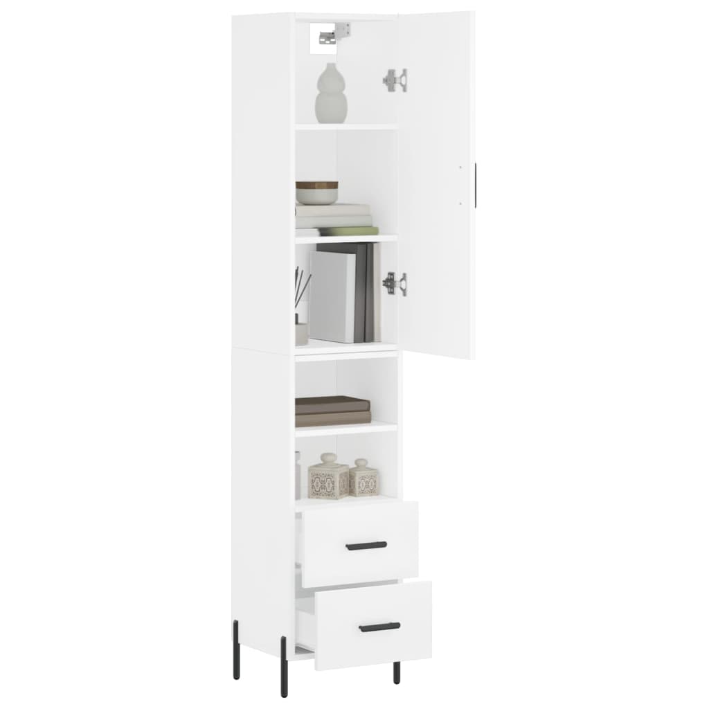Highboard hvit 34,5x34x180 cm konstruert tre