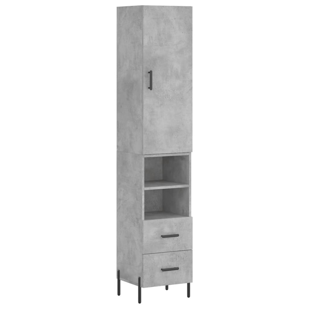 Highboard betonggrå 34,5x34x180 cm konstruert tre