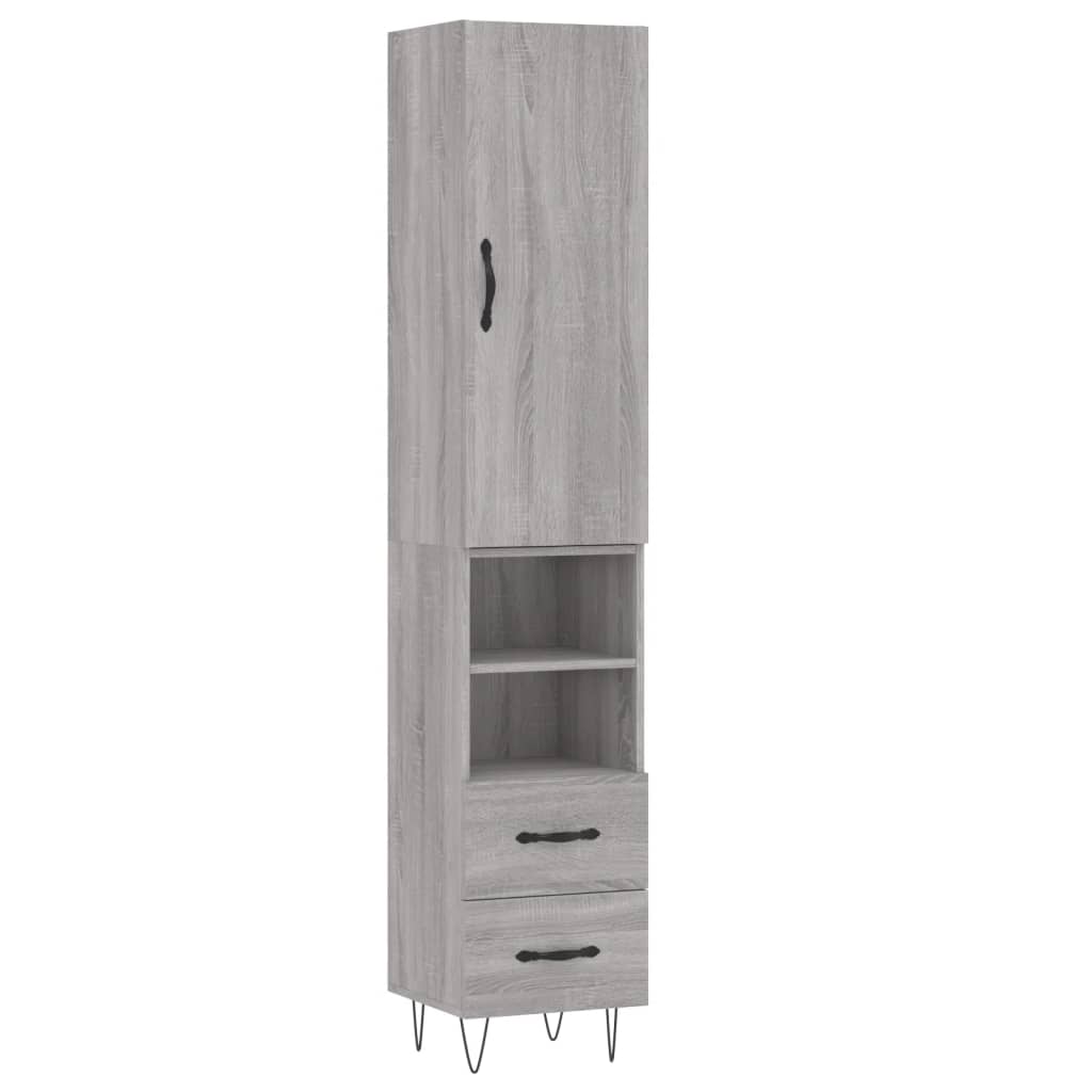 Highboard grå sonoma 34,5x34x180 cm konstruert tre