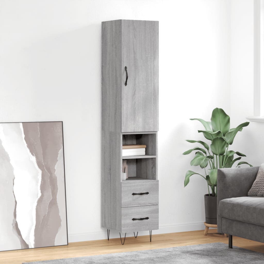 Highboard grå sonoma 34,5x34x180 cm konstruert tre