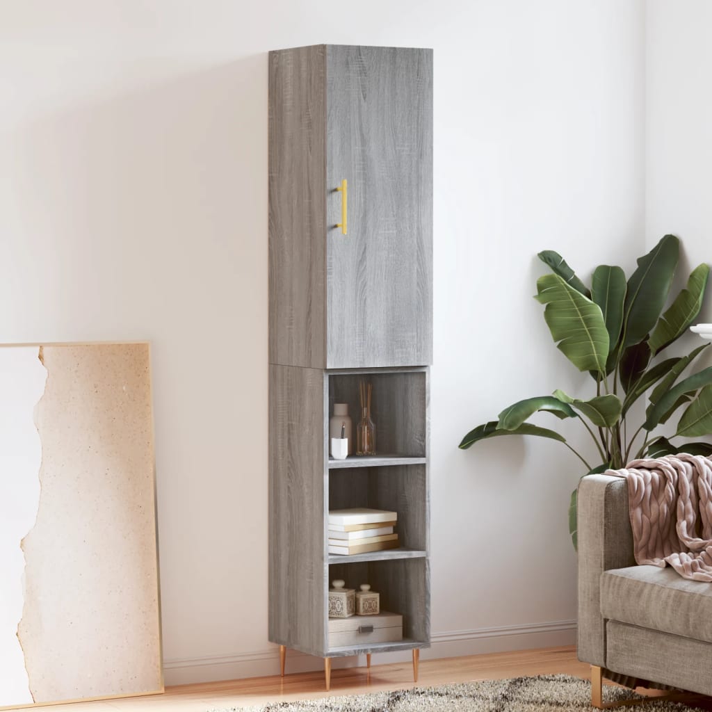 Highboard grå sonoma 34,5x34x180 cm konstruert tre