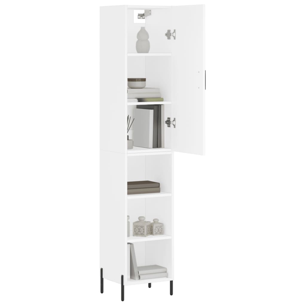 Highboard hvit 34,5x34x180 cm konstruert tre