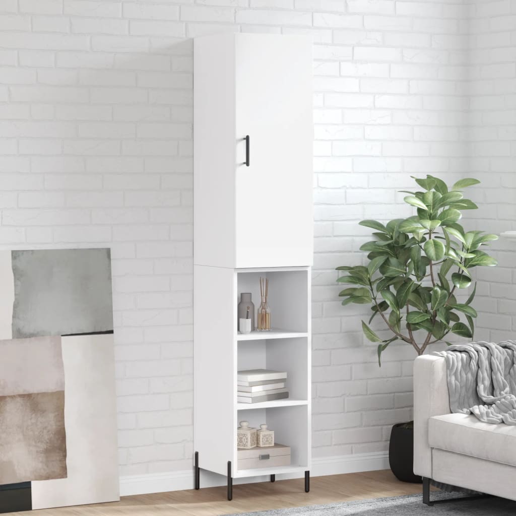 Highboard hvit 34,5x34x180 cm konstruert tre