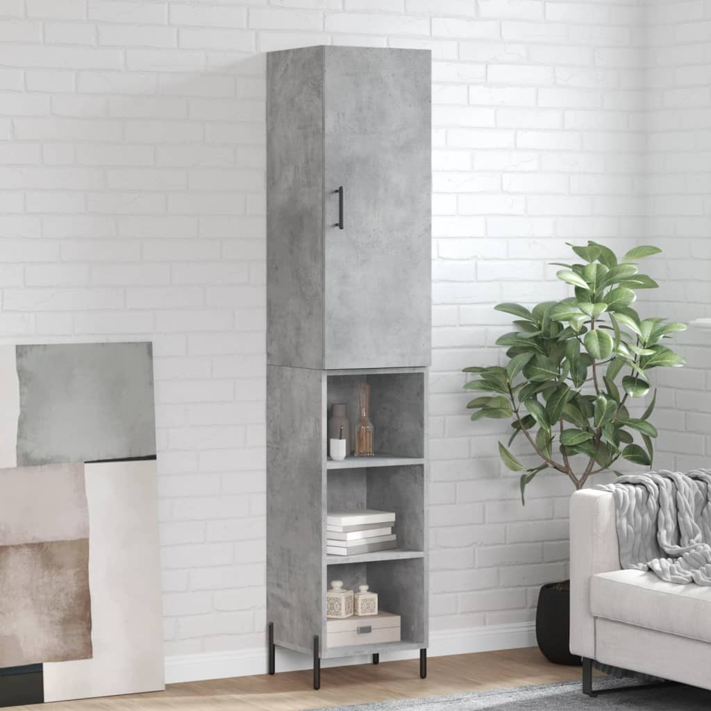 Highboard betonggrå 34,5x34x180 cm konstruert tre