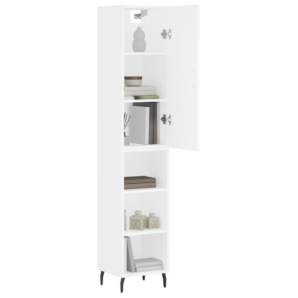 Highboard hvit 34,5x34x180 cm konstruert tre
