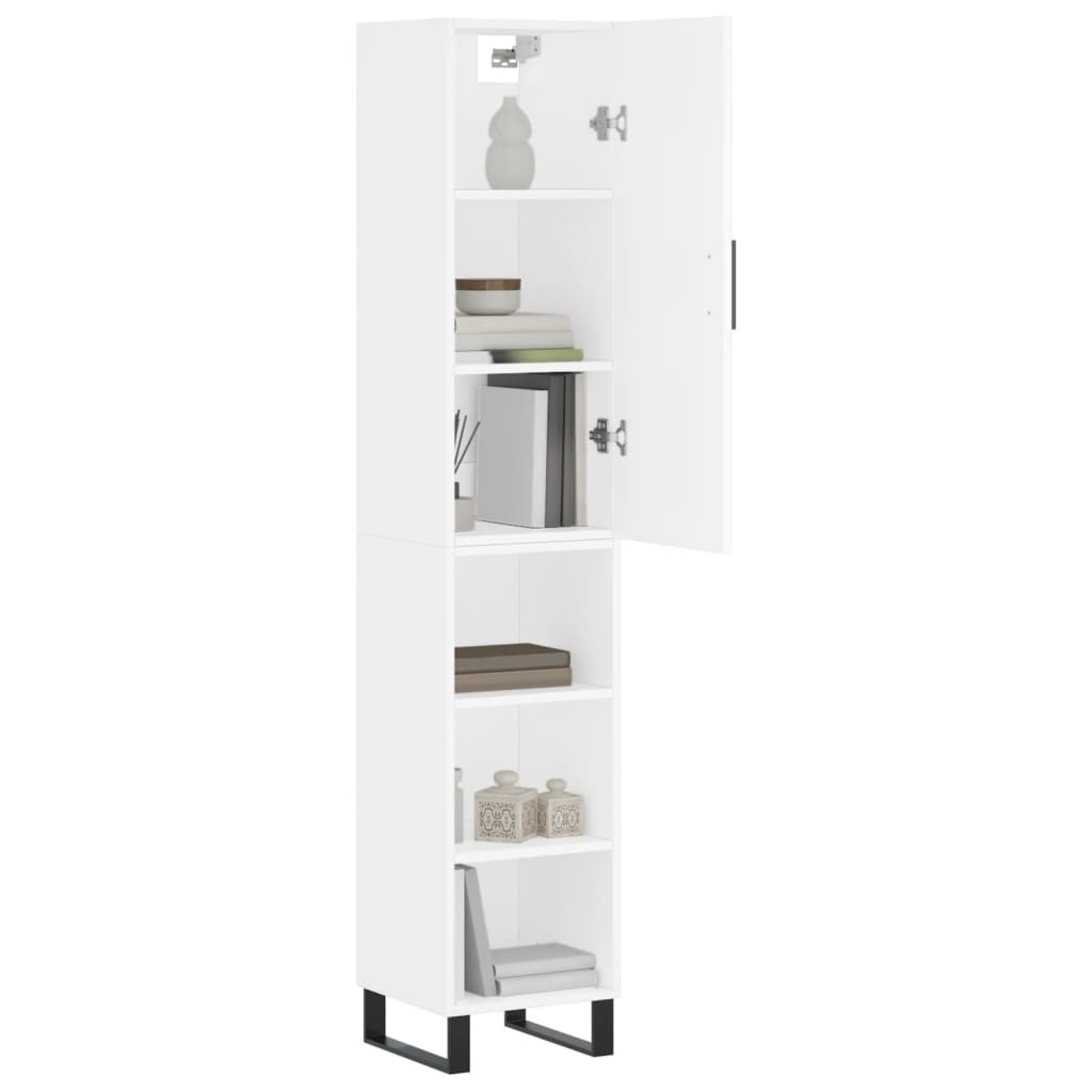 Highboard hvit 34,5x34x180 cm konstruert tre