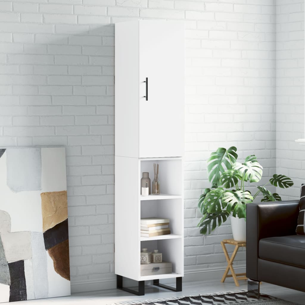 Highboard hvit 34,5x34x180 cm konstruert tre