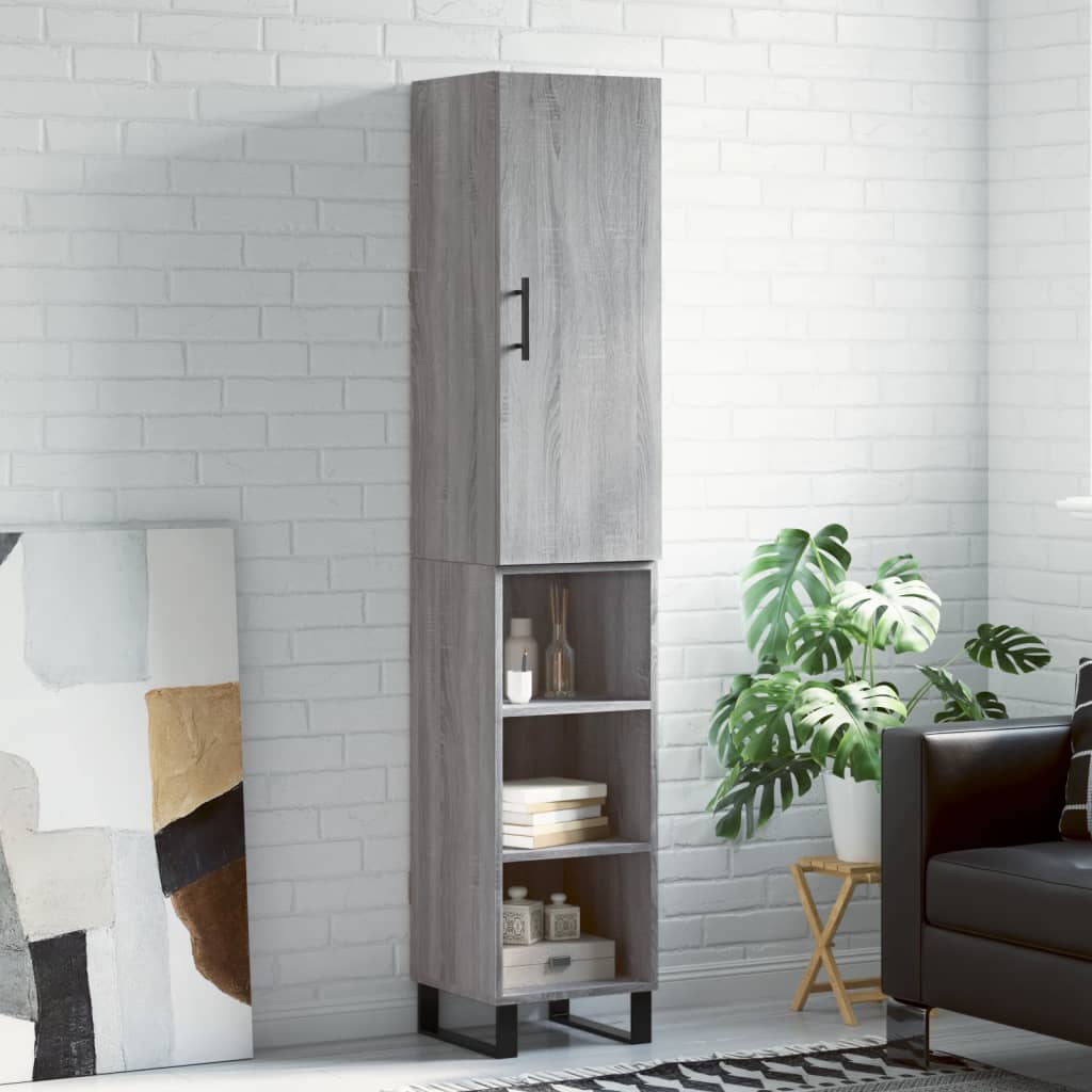 Highboard grå sonoma 34,5x34x180 cm konstruert tre
