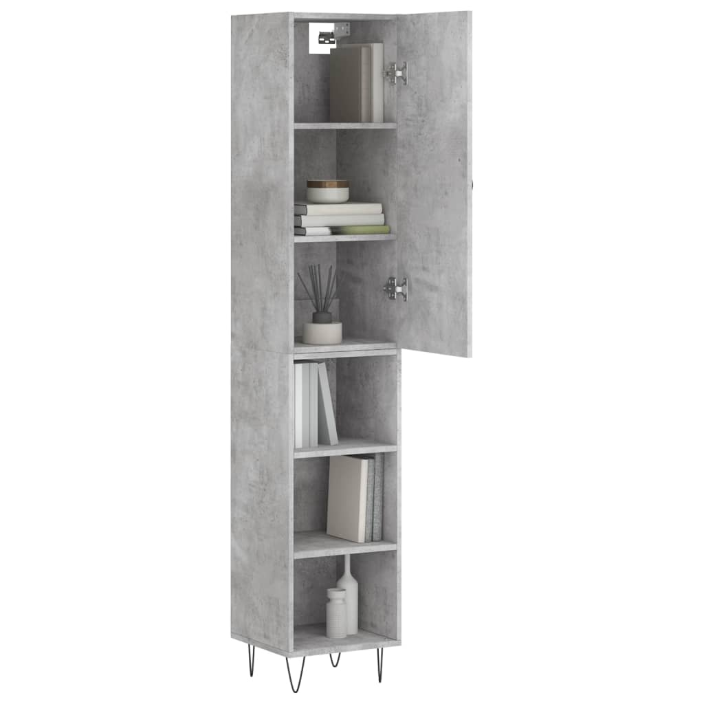 Highboard betonggrå 34,5x34x180 cm konstruert tre