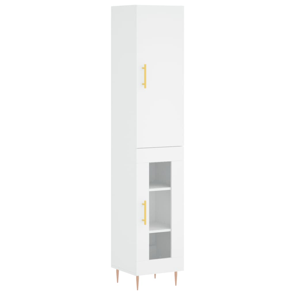 Highboard hvit 34,5x34x180 cm konstruert tre
