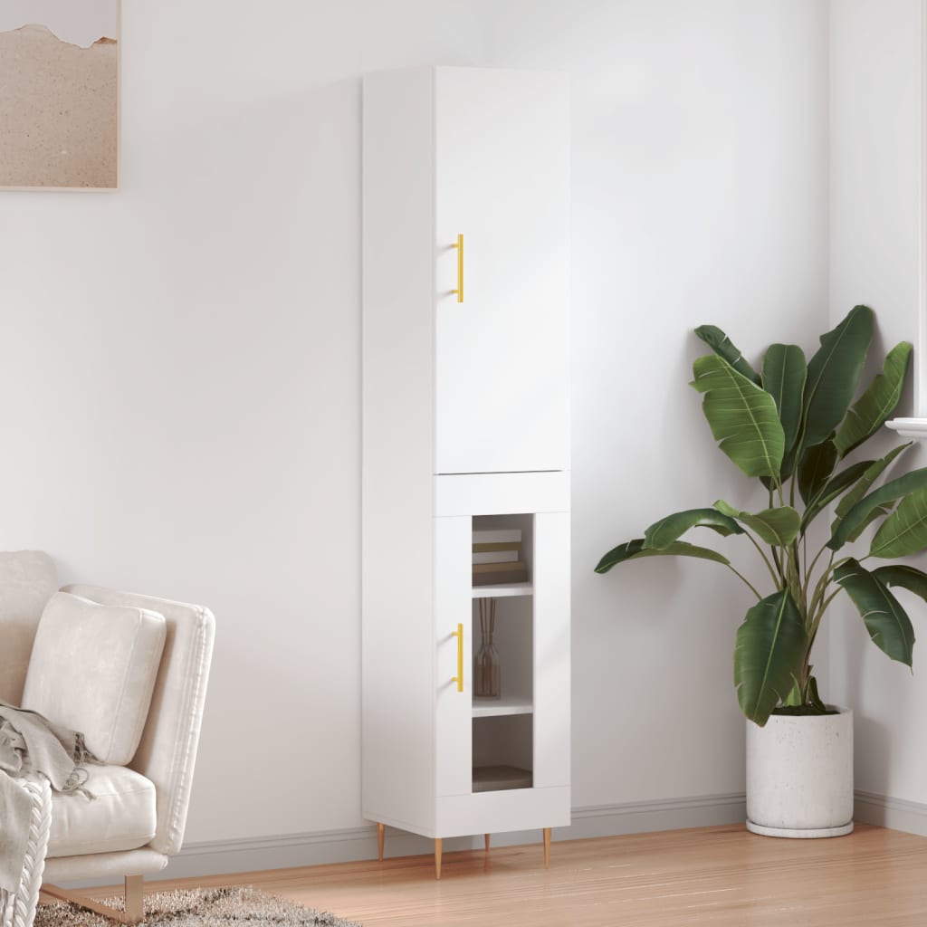 Highboard hvit 34,5x34x180 cm konstruert tre