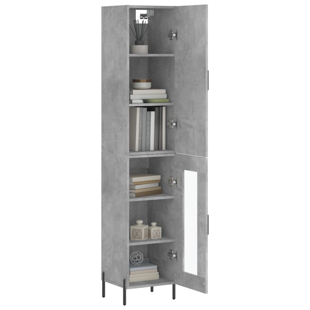 Highboard betonggrå 34,5x34x180 cm konstruert tre