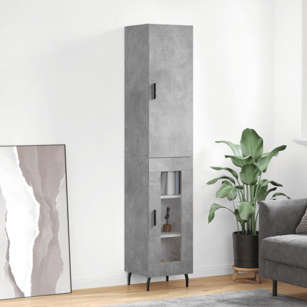 Highboard betonggrå 34,5x34x180 cm konstruert tre