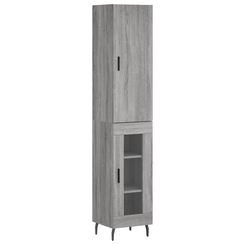 Highboard grå sonoma 34,5x34x180 cm konstruert tre