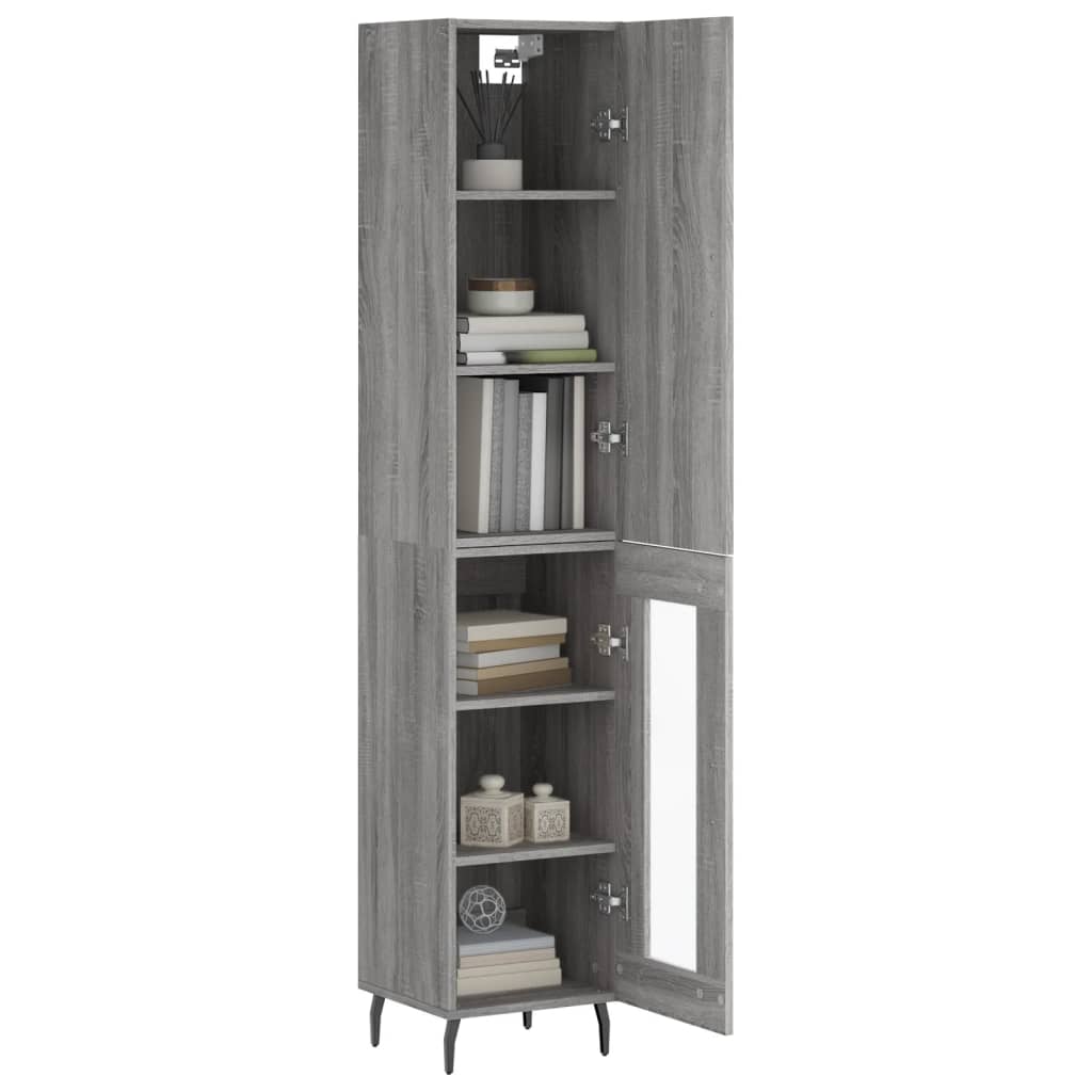Highboard grå sonoma 34,5x34x180 cm konstruert tre