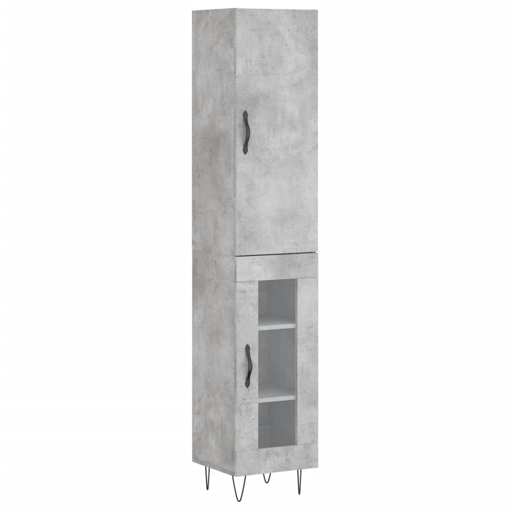 Highboard betonggrå 34,5x34x180 cm konstruert tre
