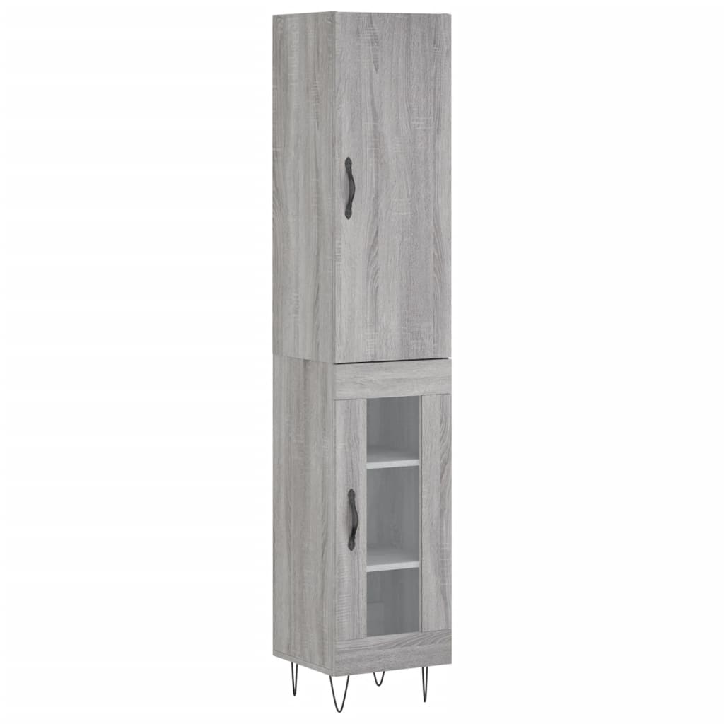 Highboard grå sonoma 34,5x34x180 cm konstruert tre