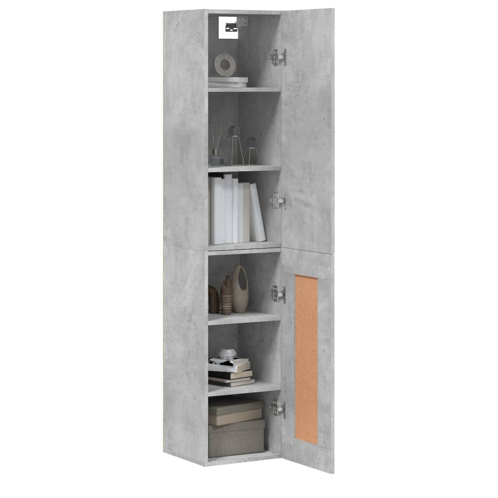 Highboard betonggrå 34,5x34x180 cm konstruert tre