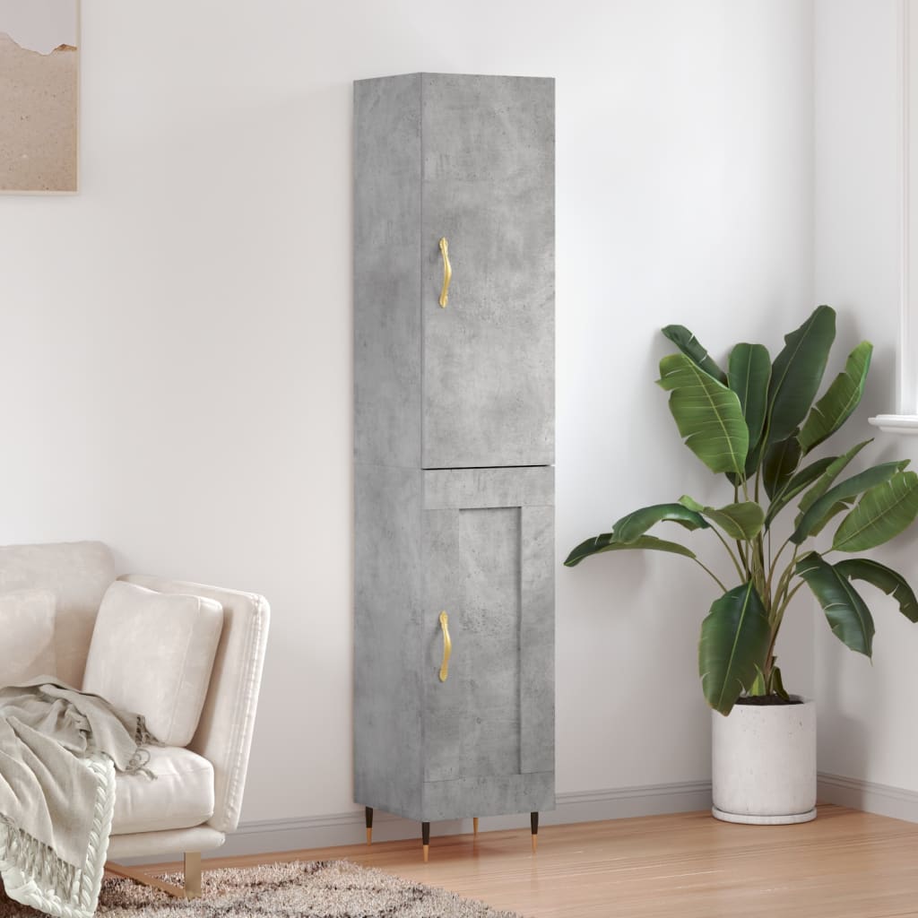 Highboard betonggrå 34,5x34x180 cm konstruert tre