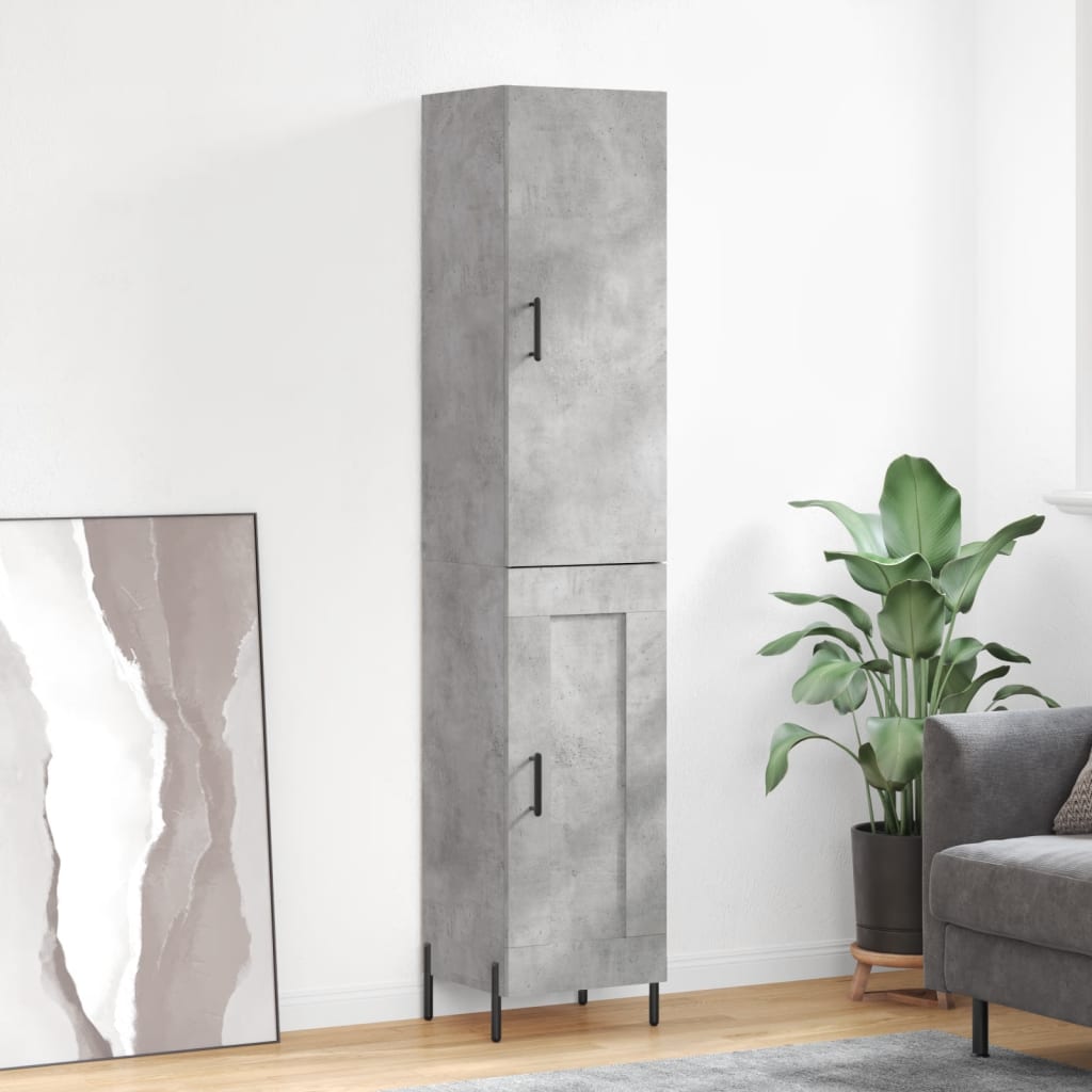 Highboard betonggrå 34,5x34x180 cm konstruert tre