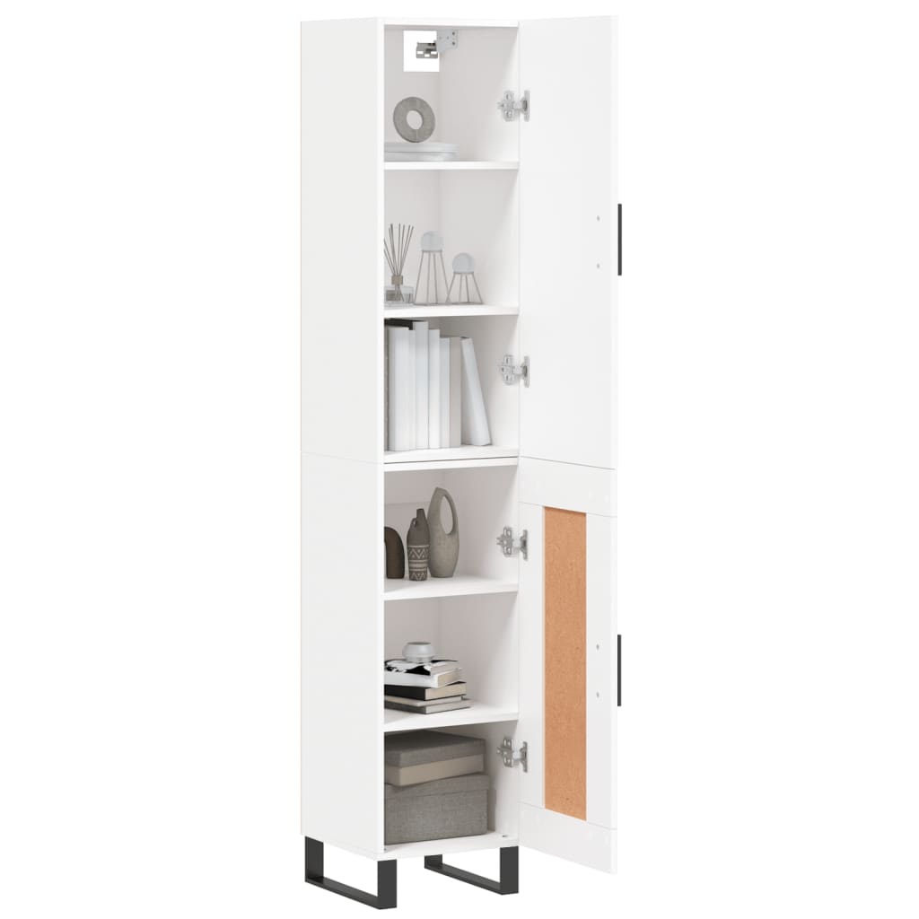 Highboard hvit 34,5x34x180 cm konstruert tre