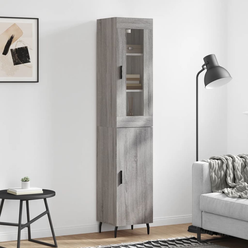 Highboard grå sonoma 34,5x34x180 cm konstruert tre
