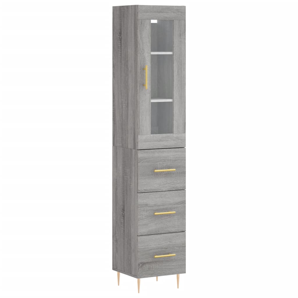Highboard grå sonoma 34,5x34x180 cm konstruert tre