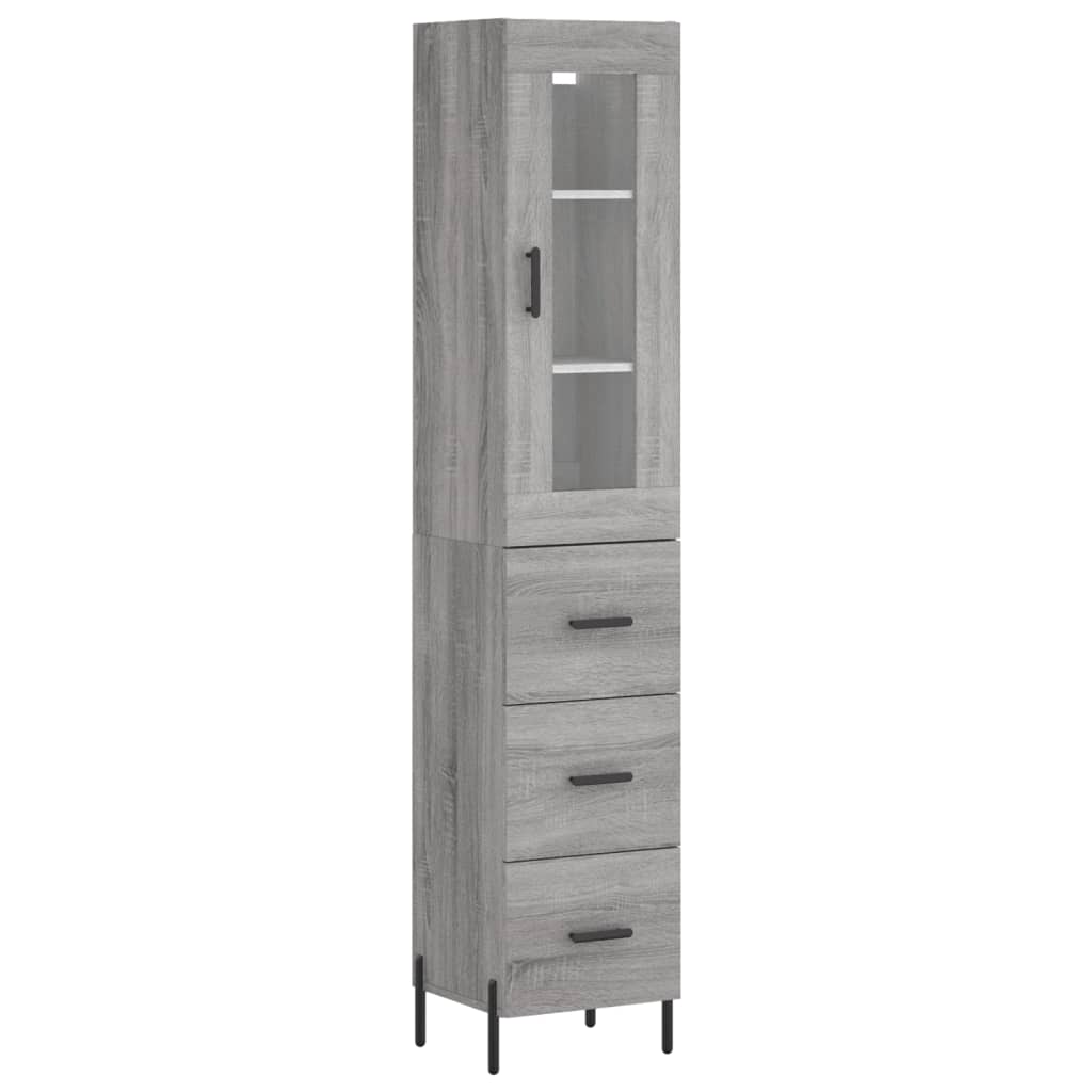 Highboard grå sonoma 34,5x34x180 cm konstruert tre