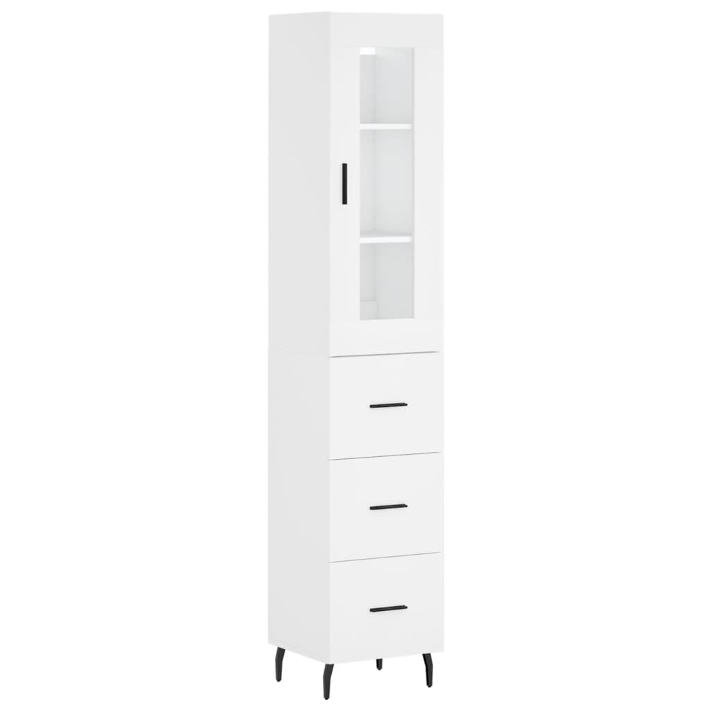 Highboard hvit 34,5x34x180 cm konstruert tre