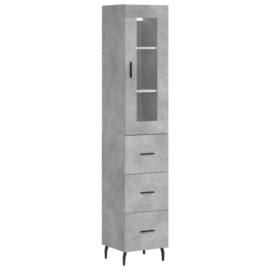 Highboard betonggrå 34,5x34x180 cm konstruert tre