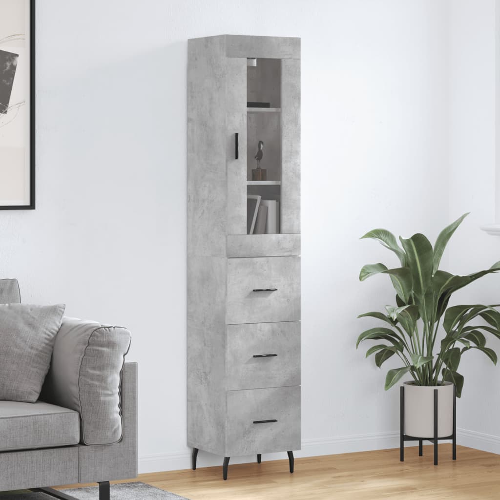 Highboard betonggrå 34,5x34x180 cm konstruert tre